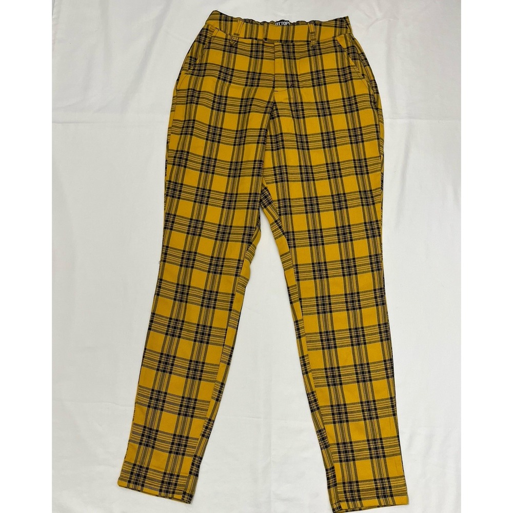 Hot Topic Yellow Black Plaid Skinny Trousers XS High Rise Tartan Pants Clueless - Picture 1 of 5
